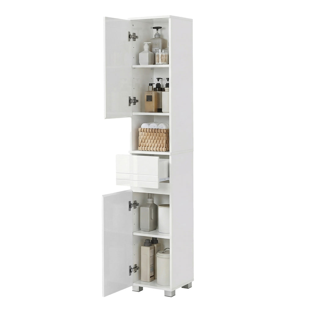 JOYFURNOS Armoire haute de salle de bain, Meuble de rangement mince, Placard étroit, Blanc