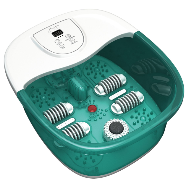 Zen Nile Bain de pieds 4 thérapies avec bain moussant, 4 rouleaux de shiatsu avec points d'acupression, vibration, infrarouge, pierre ponce amovible et chauffage rapide de l'eau