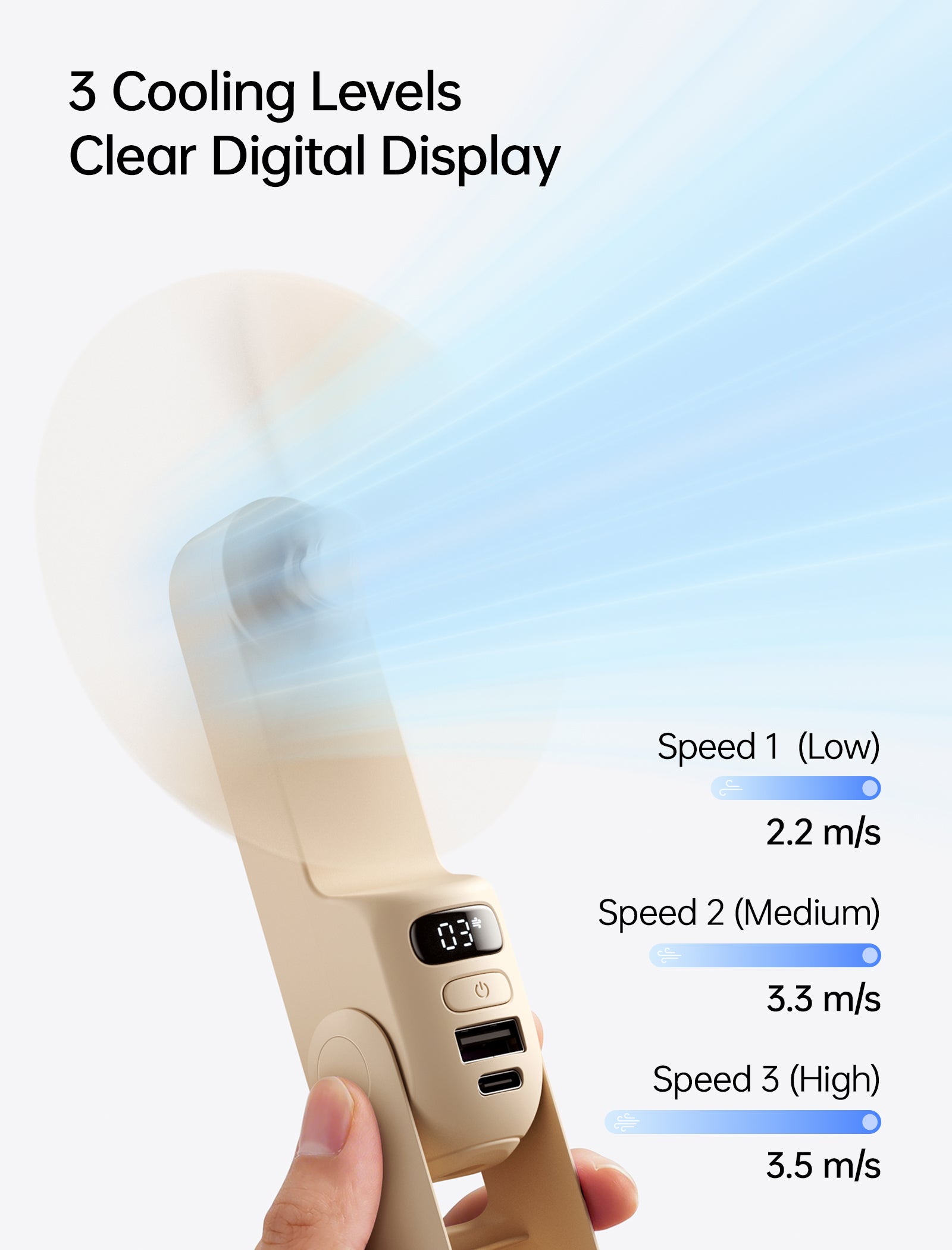JISULIFE Ventilateur portable rechargeable – La nouvelle version améliorée est dotée d'un écran numérique LED clair pour l'état de la batterie en temps réel