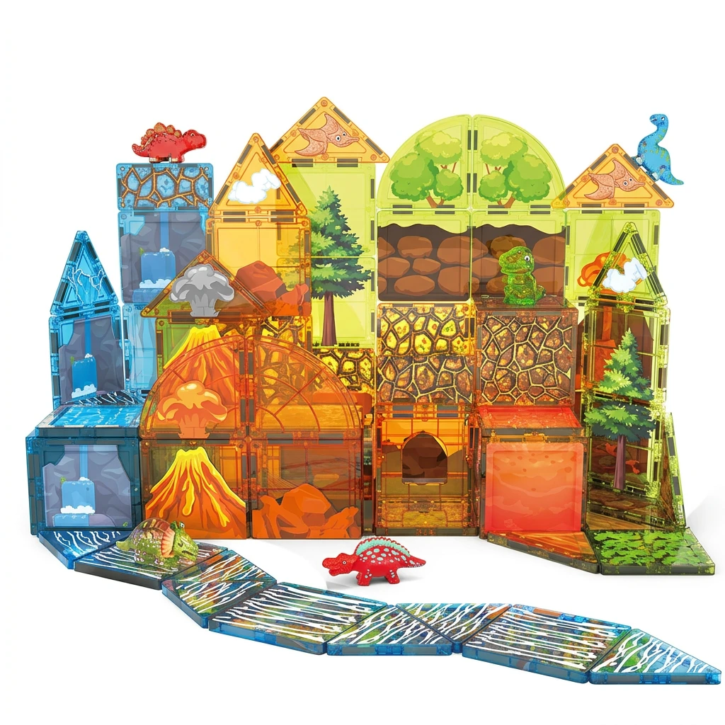 XINQIYUAN Ensemble de blocs de construction magnétiques dinosaures 7,5 cm 79 pièces jouet éducatif pour enfants [Mélange aléatoire – Couleurs de l'image principale uniquement]