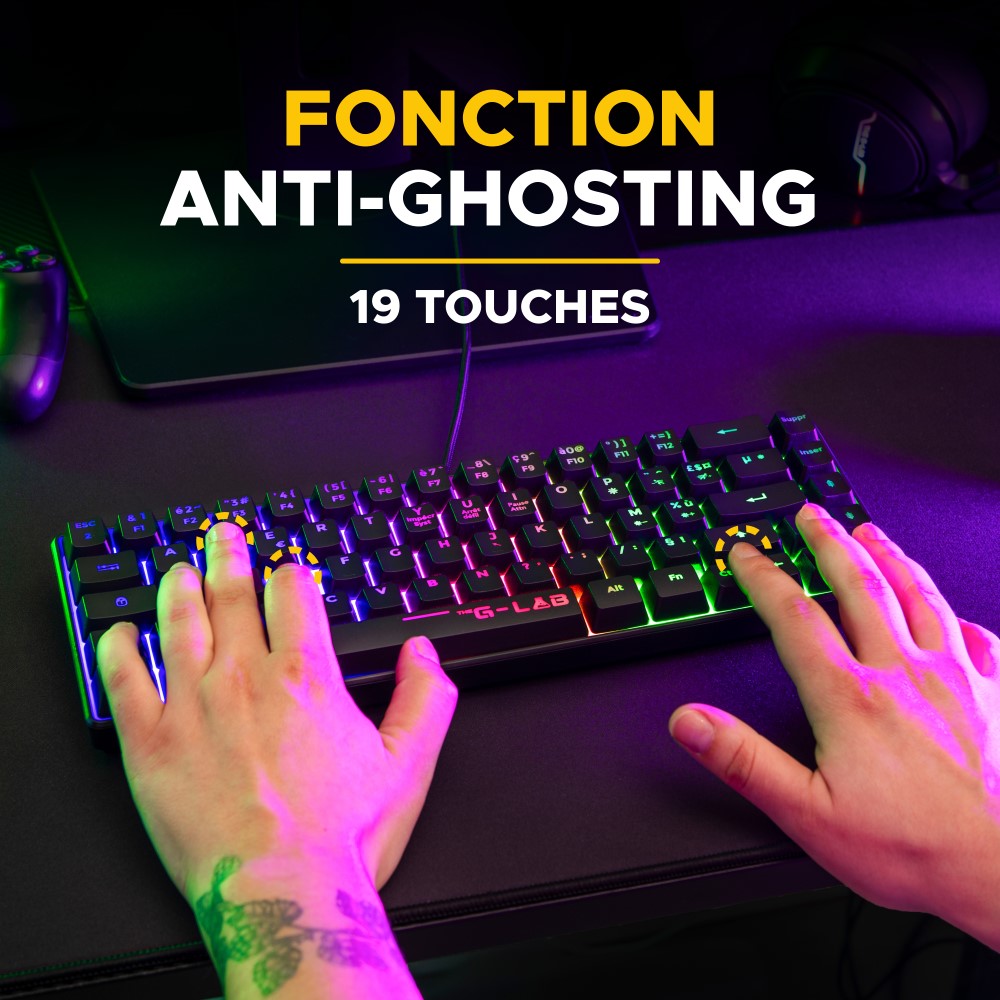 THE G-LAB Hydrogen Combo Set Clavier et Souris Gaming Filaire - AZERTY, 7200 DPI, 6 Boutons - Noir