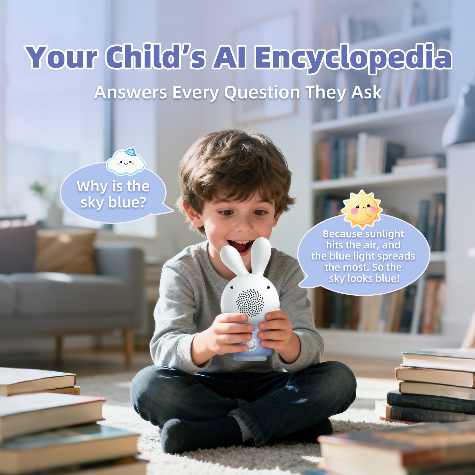 alilo Lapin Intelligent AI pour Enfants, Compagnon Interactif ChatGPT avec Voix en Temps Réel, 4 Agents & 91 Langues, Contient 48 Histoires en Anglais, 50 Contes, 66 Chansons, 28 Berceuses & 34 Morceaux Classiques, Haut-Parleur Bluetooth