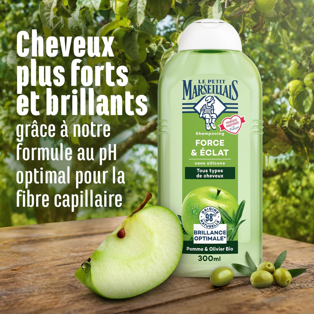 Le Petit Marseillais Shampoing Force & Éclat Pomme Et Olivier Bio Flacon 300 ml