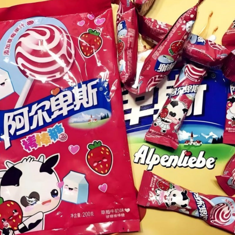 Alpenliebe Sucettes au lait fraise 200 g