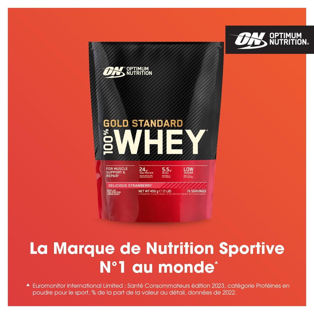 Optimum Nutrition Gold Standard 100% Whey Protein, Fraise délicieuse 450 g (15 portions)