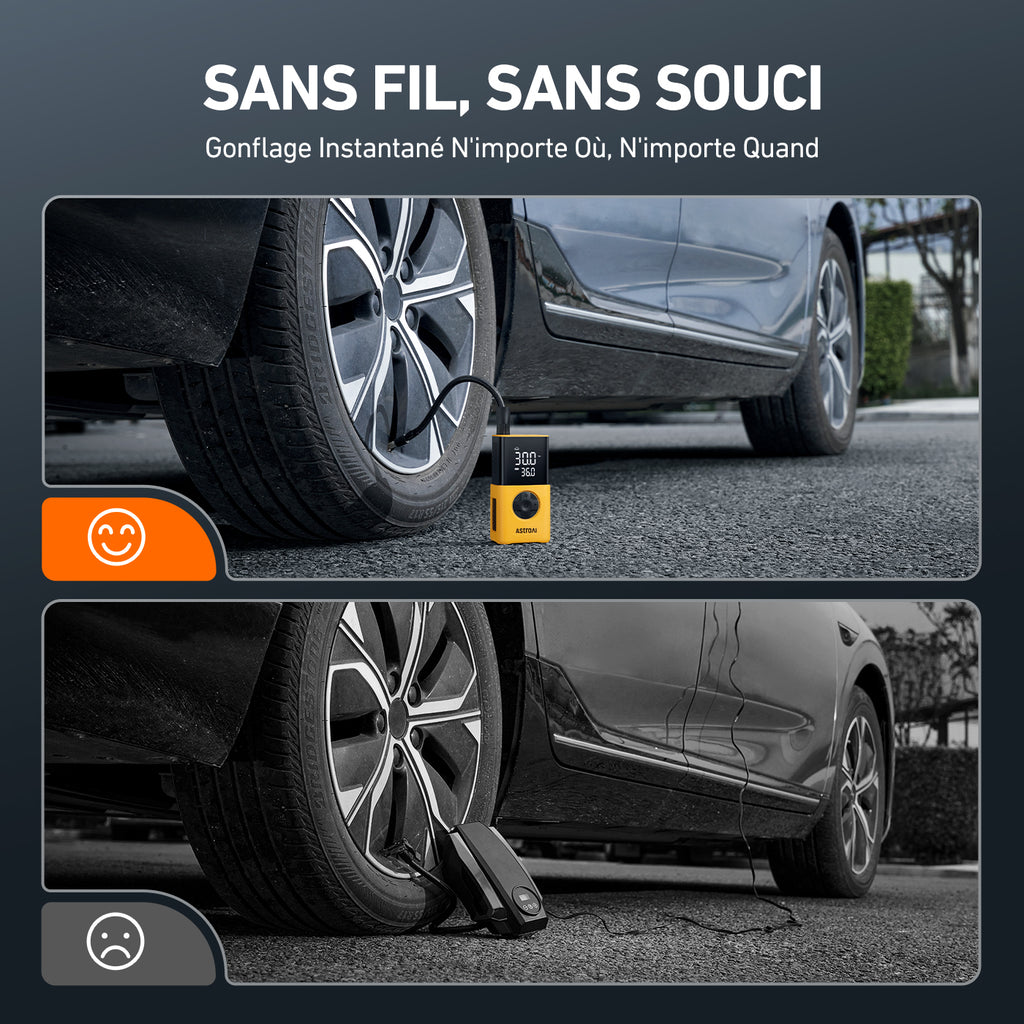 AstroAI L7S Pompe à pneu portable, compresseur d’air sans fil pour vélo, écran numérique à double affichage, pompe à pneu pour voiture 150 PSI, lumières LED