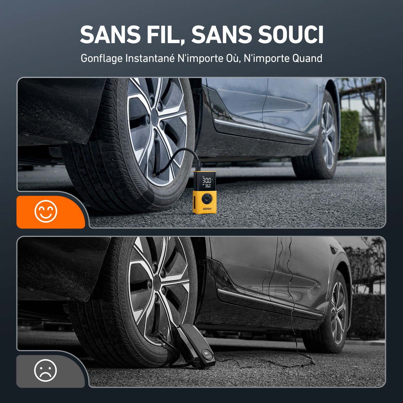 AstroAI L7S Pompe à pneu portable, compresseur d’air sans fil pour vélo, écran numérique à double affichage, pompe à pneu pour voiture 150 PSI, lumières LED