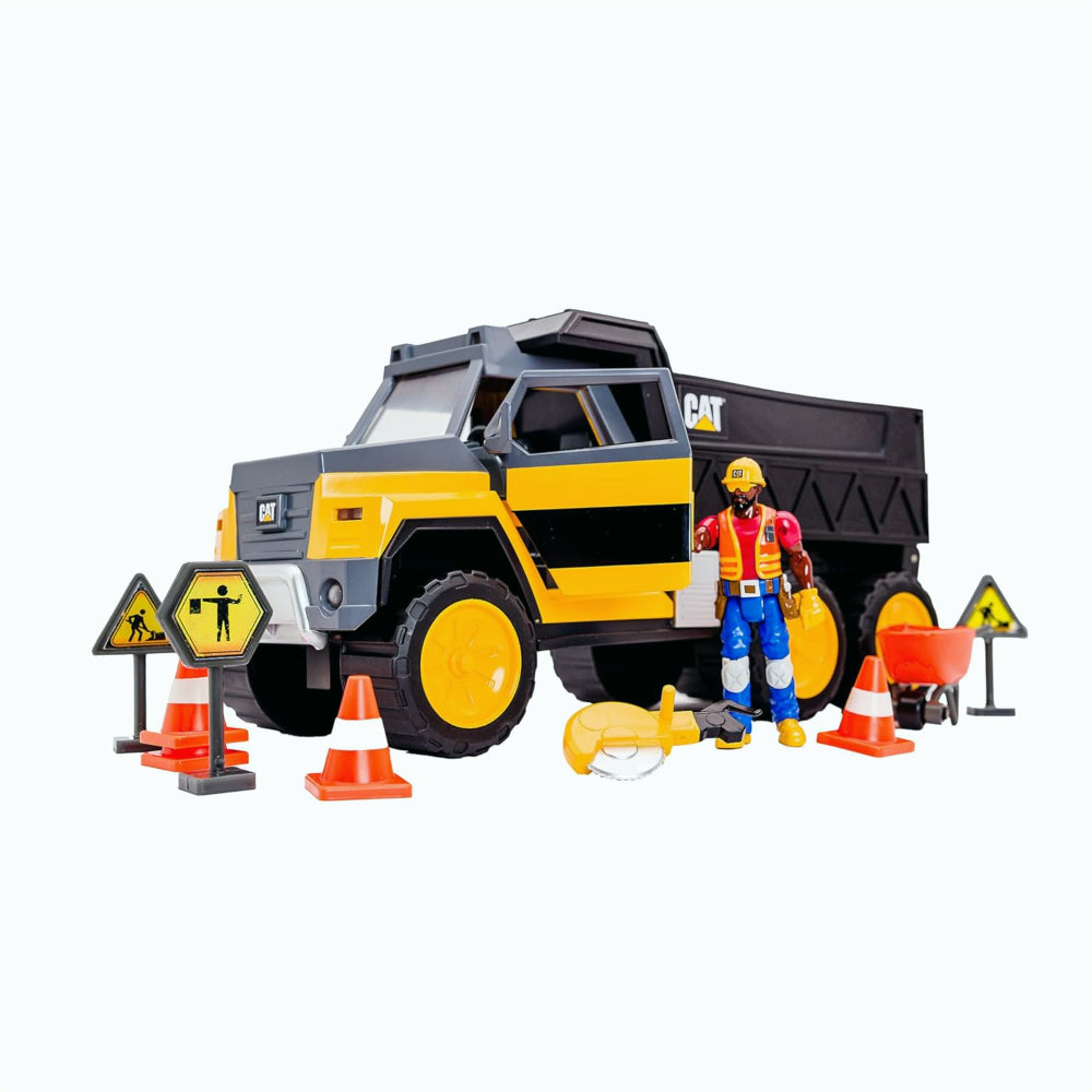 Cat Workforce Camion benne 33 cm avec sons, lumières et capteur de mouvement + 1 figurine et accessoires