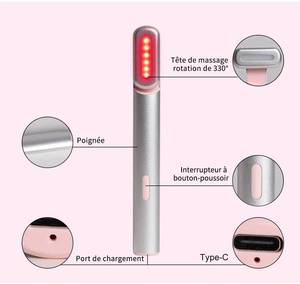 Qiweiny Appareil de soin oculaire anti-âge à baguette de massage rotative