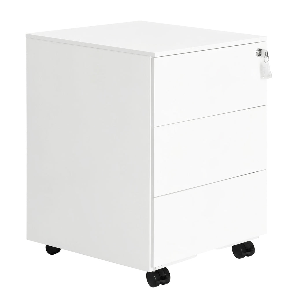 JOYFURNOS Caisson de bureau mobile verrouillable avec 3 tiroirs, rangement documents et fournitures de bureau, préassemblé, pour bureau à domicile, Blanc