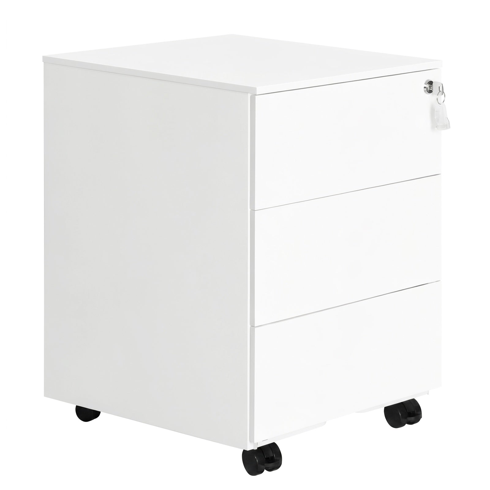 JOYFURNOS Caisson de bureau mobile verrouillable avec 3 tiroirs, rangement documents et fournitures de bureau, préassemblé, pour bureau à domicile, Blanc