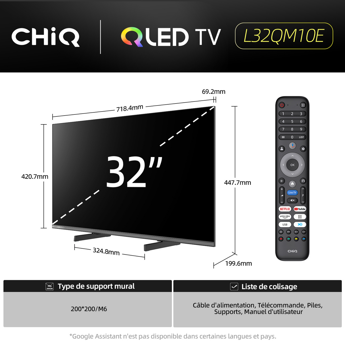 CHiQ TV QLED Pro L32QM10E 32 pouces Full HD Google TV