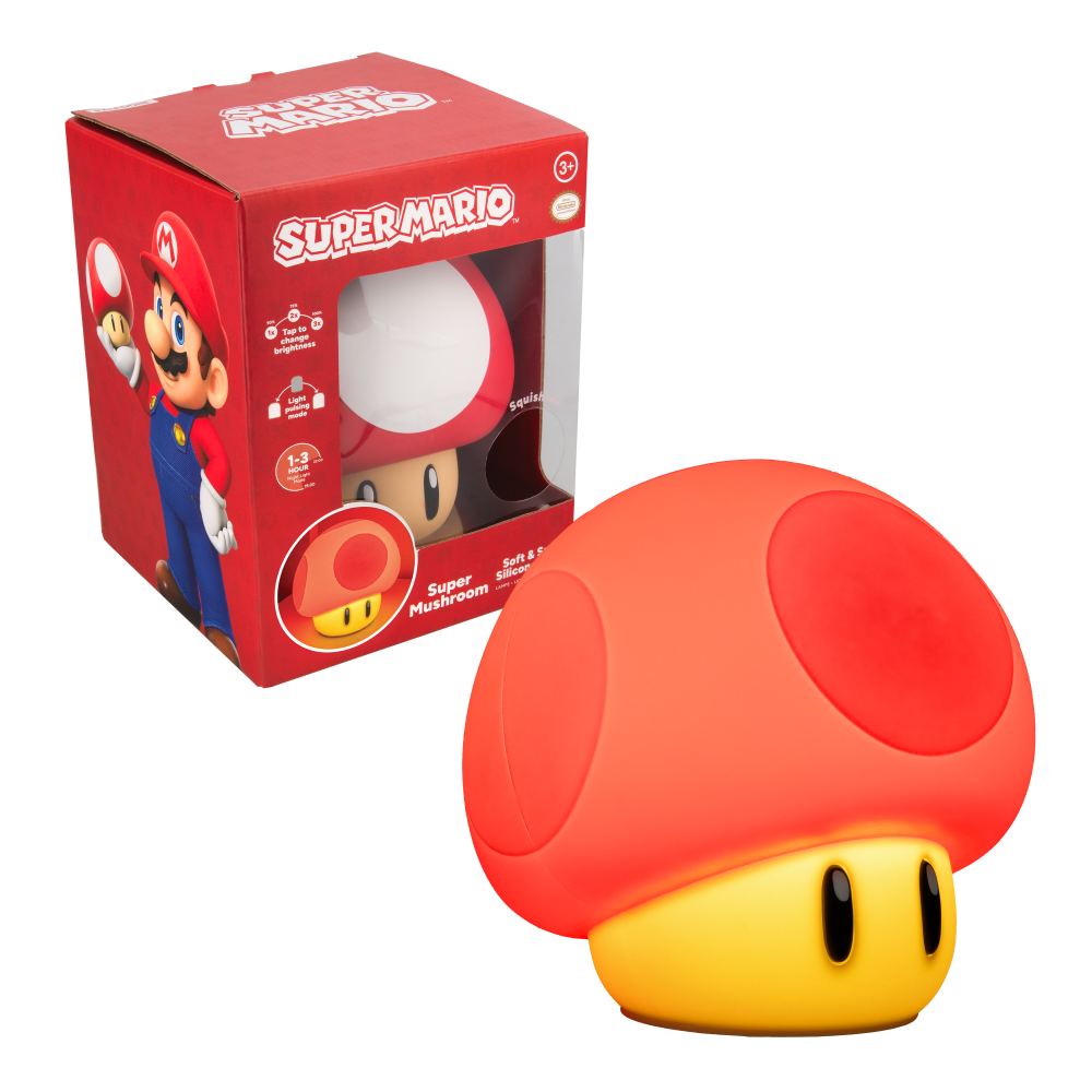 Super Mario Veilleuse Champignon rechargeable - Sous licence officielle - Silicone souple - Portable