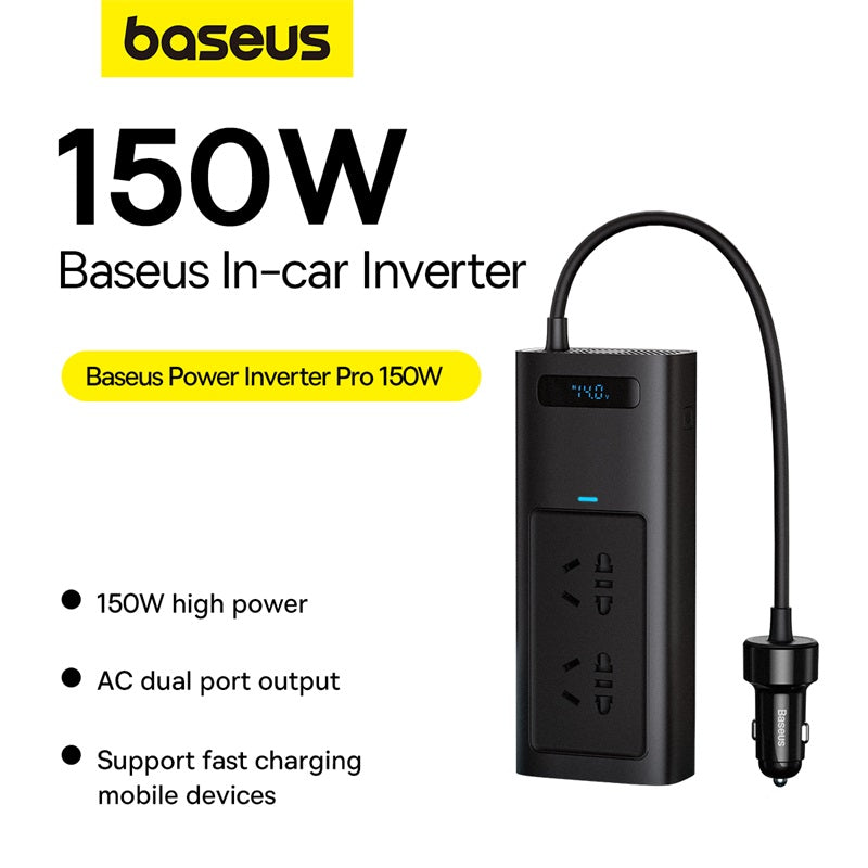 Baseus Pro Onduleur de puissance pour voiture 150 W 220 V CN/EU - Noir