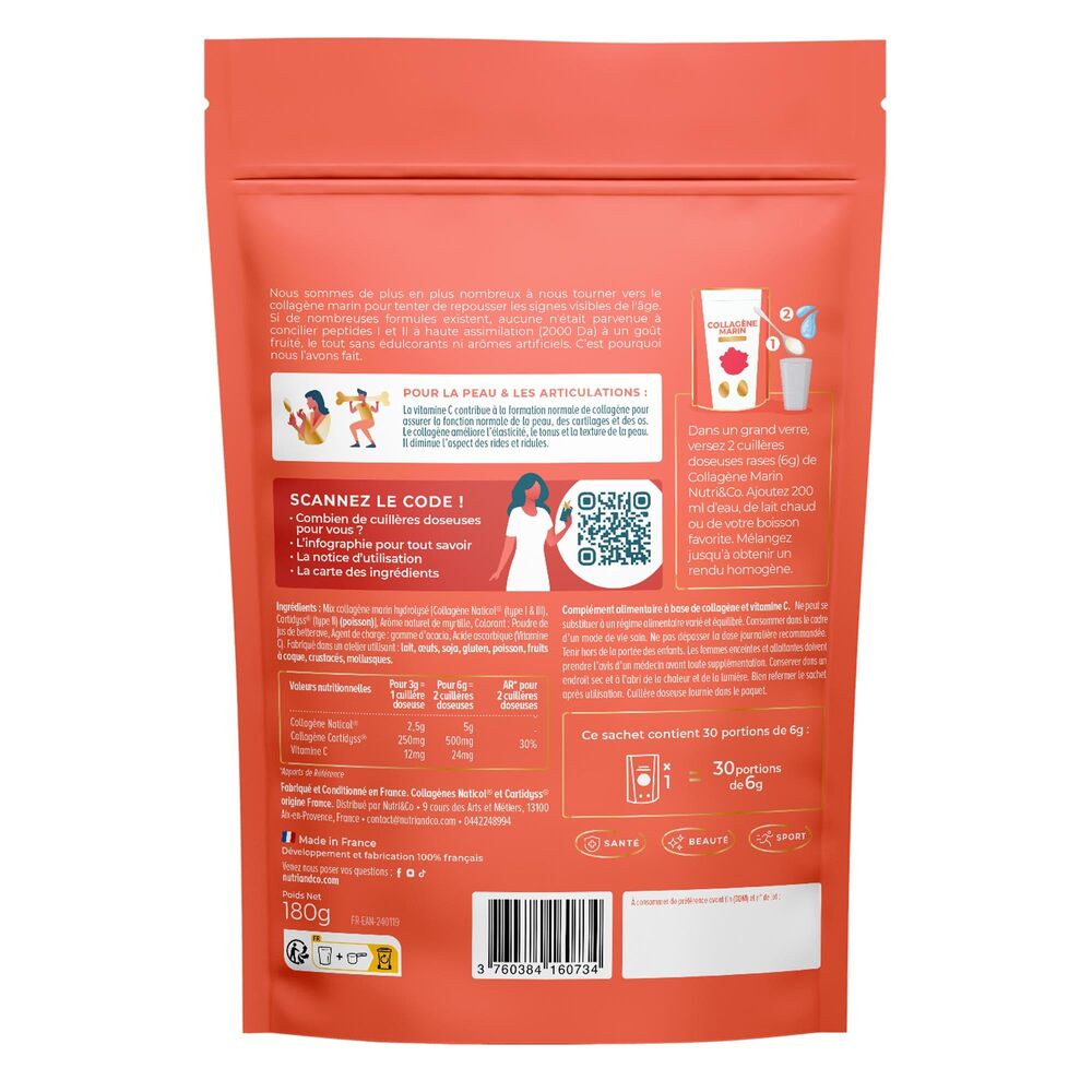Nutri&Co Collagène marin types 1, 2 et 3 - goût fruits rouges - 180 g