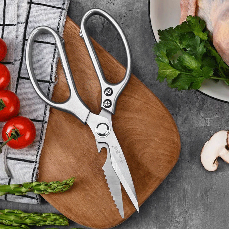 SHI BA ZI ZUO Ciseaux de cuisine multifonctions ménagers à poignée unique en acier inoxydable robustes pour os de poulet et aliments
