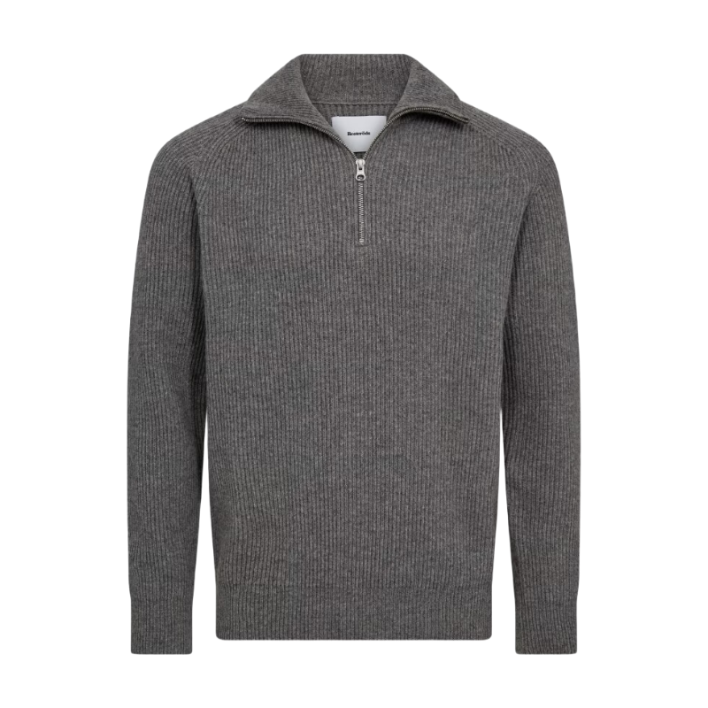 Resteröds Liam Pull-over à zip en maille Gris clair chiné L