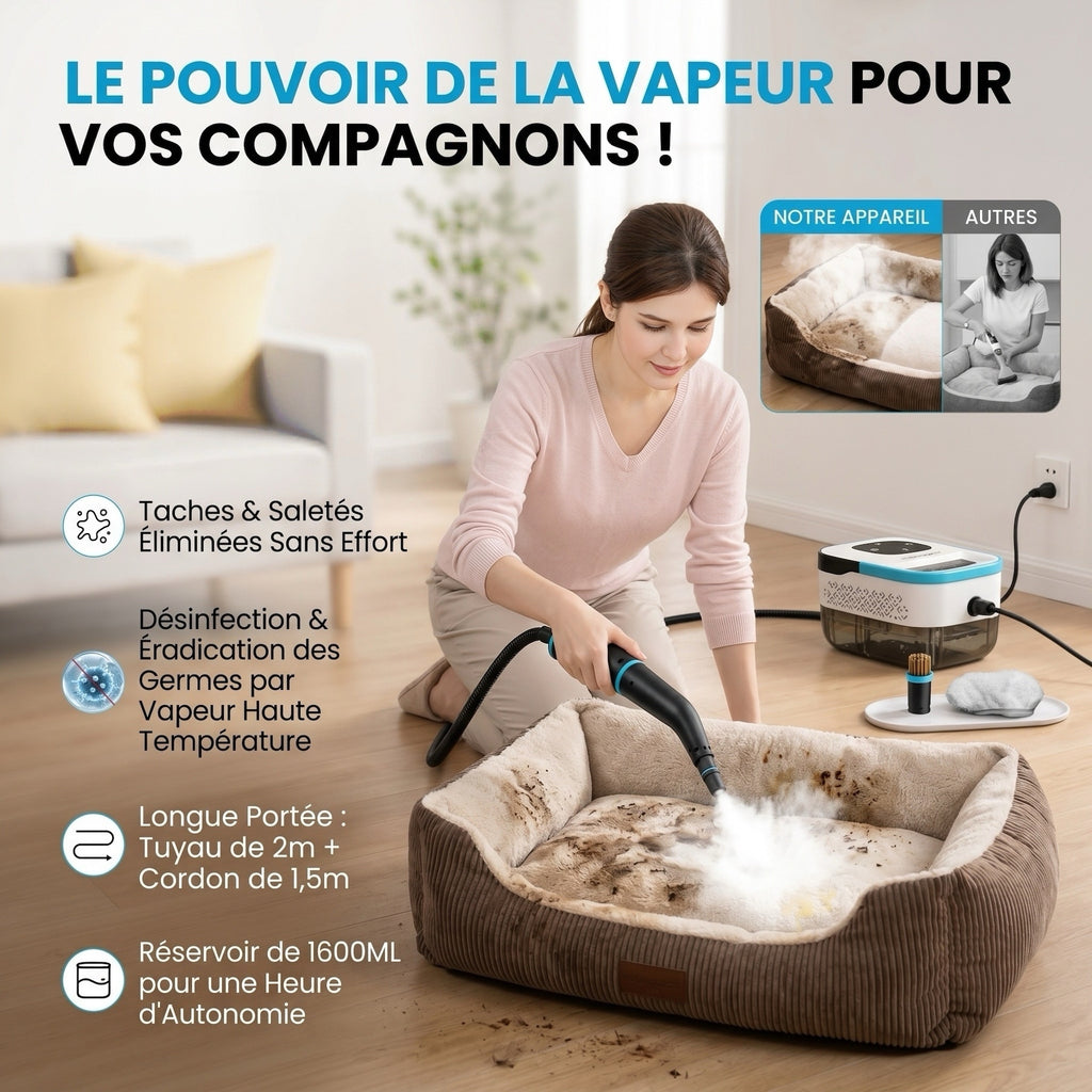 monsga Nettoyeur vapeur 1500 W à chauffe rapide, Prêt en 15 s & Pression de 3,5 bar, Grand réservoir de 1,6 L pour nettoyage de 120 m², Nettoyeur vapeur polyvalent robuste avec kit d’accessoires, Blanc