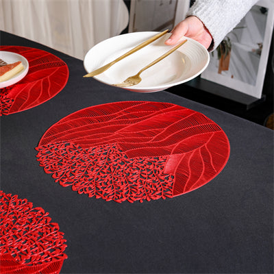 Lot de 6 sets de table ronds en PVC rouges motif fleur de mer, sets de table décoratifs pour fêtes, dessous de vase, sets de table pour fêtes et mariages
