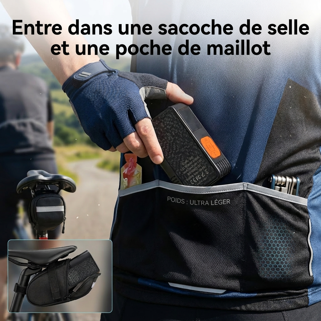 Porbi Pompe à Air Portable (1600 mAh, Modèle Q32) – Noir ; dispose de trois modes de gonflage pour motos, vélos et ballons de sport.