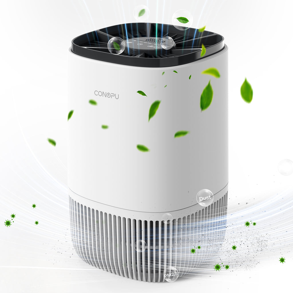 CONOPU Purificateur d'air HEPA avec diffuseur de parfum, 3 modes, minuterie 24 h, élimine fumée / pollen / squames et poils d'animaux, portable pour chambre / salon