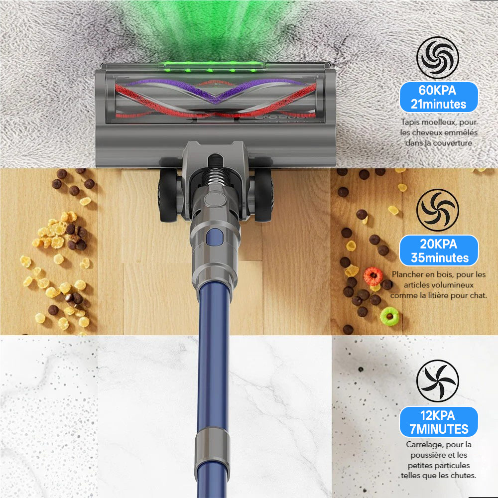 COTIAR S25 aspirateur à main sans fil, 650 W, 60 kPa, forte puissance d’aspiration, autonomie 70 min, batterie amovible, bleu
