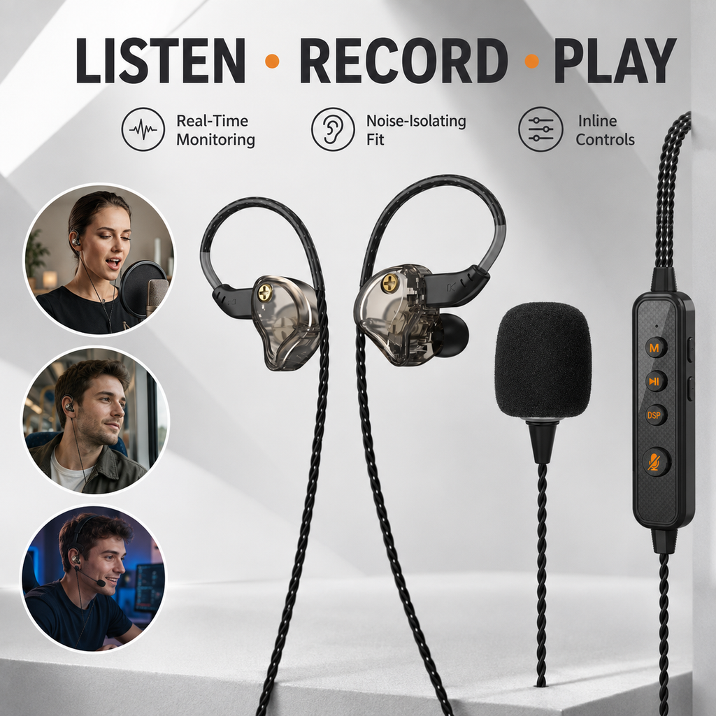 Édition Deluxe - KM09 - Carte sonore pour streaming en direct, casque karaoké filaire Noir et or + Adaptateur de connexion Apple