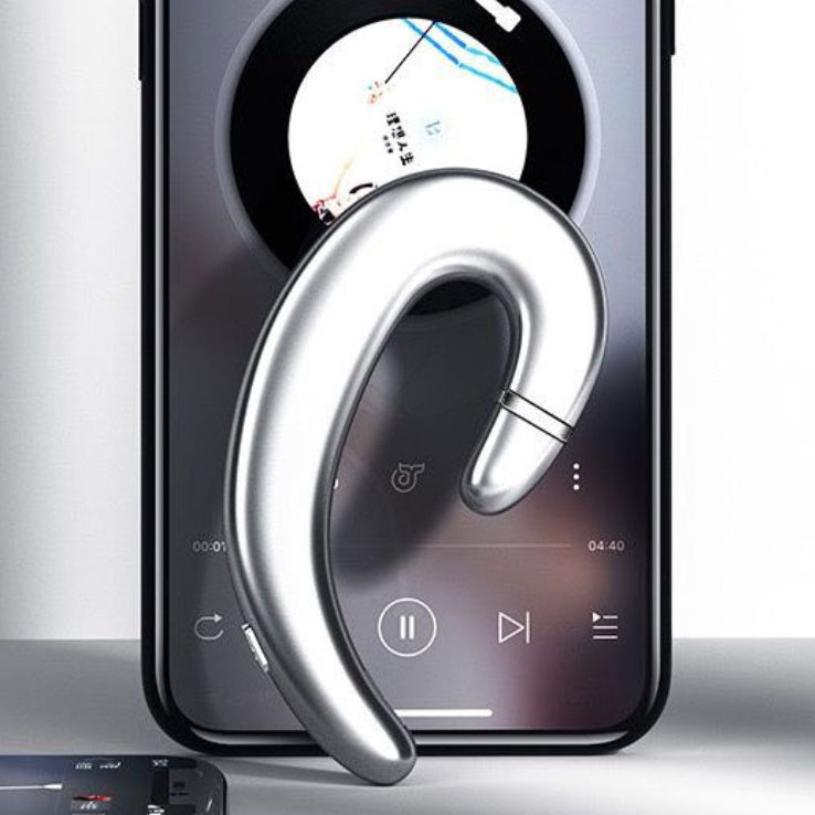 VoxorAI C6 Écouteurs à crochet mono-oreille Argent, Écouteurs Bluetooth, Écouteurs à conduction osseuse, Écouteurs de sport - Modèle populaire