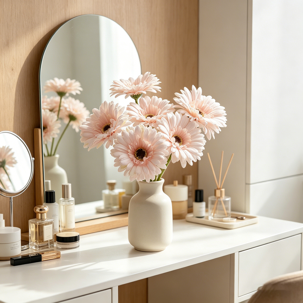 Yuejia 3 pièces Fleurs de gerbera artificielles en soie 9,05 po / 23 cm, décoration mariage, maison, vérandas et table, fausses marguerites chrysanthèmes, décoration fête et maison, rose