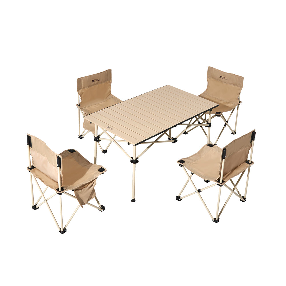 Mobi Garden, ensemble de table pliante en acier de camping avec 4 chaises, ensemble de repas d'extérieur portable, sable, pour le camping, l'extérieur et le pique-nique