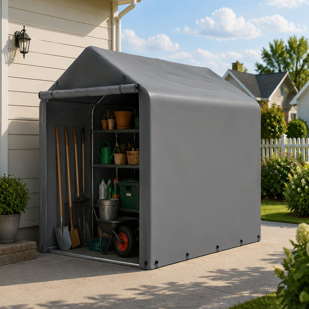 Tente de rangement pour vélos, abri de rangement pour 1 à 2 vélos, atelier et abri pour voiture résistant à l'hiver avec toit en PE résistant aux UV, garage de rangement pour vélos et motos, 100×190×160 cm, gris foncé