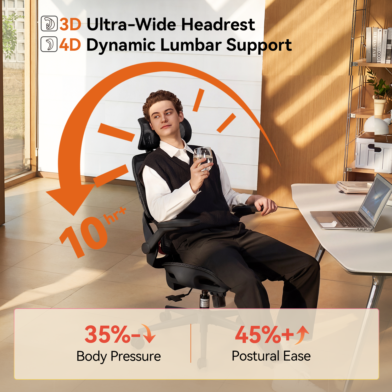 SIHOO B100 Ultra Chaise de bureau ergonomique, Chaise de bureau en maille avec soutien lombaire adaptatif, Chaise d’ordinateur avec appui-tête large