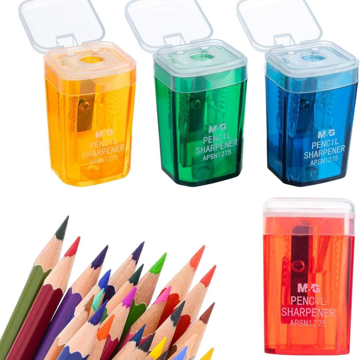 M&G Lot de 4 taille-crayons manuels à 1 trou avec couvercle, taille-crayons compacts portables pour crayons de couleur, fournitures scolaires et de bureau
