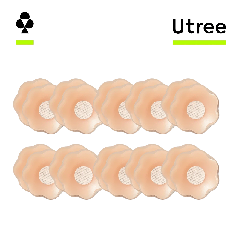 Utree - Cache-seins en silicone invisibles pour femme, anti-déformation, sans fil, 10 paires, motif à fleurs