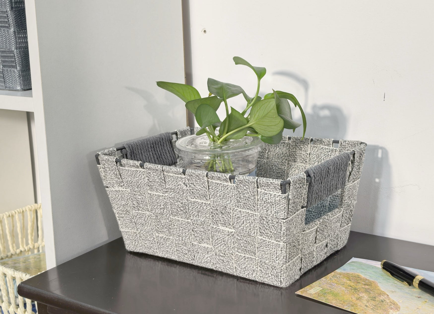 KEVAHOME Lot de 2 paniers en coton avec anse en coton - Gris - 10 x 7 x 4,5'' H