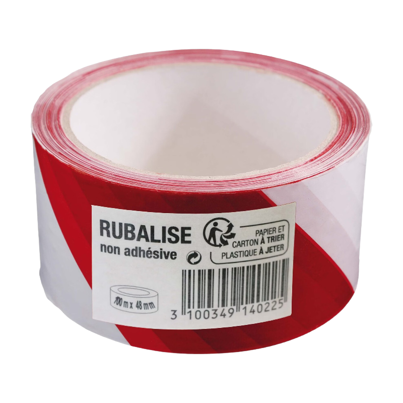 Rubalise Non adhésive Blanc / Rouge 100 m x 48 mm