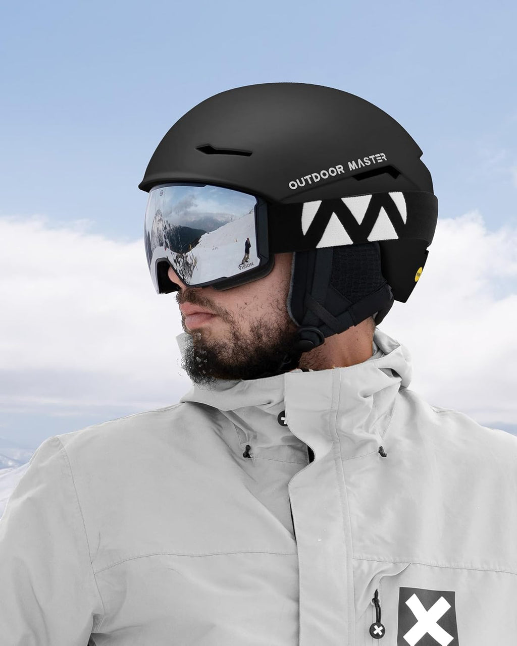 OutdoorMaster Casque de ski ELK MIPS, Casque de sports de neige, Noir M