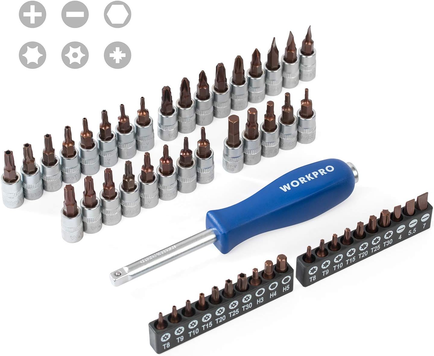 WORKPRO Jeu de clés à douille, de clés à cliquet et de clés à rainure en acier chrome-vanadium, outils mécaniques automobiles professionnels avec boîte rigide de 172 pièces