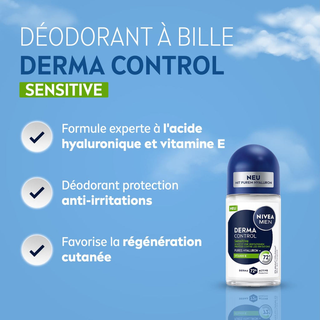 NIVEA MEN Déodorant Bille Derma Control Protection Peaux Sensibles 72h 50ml