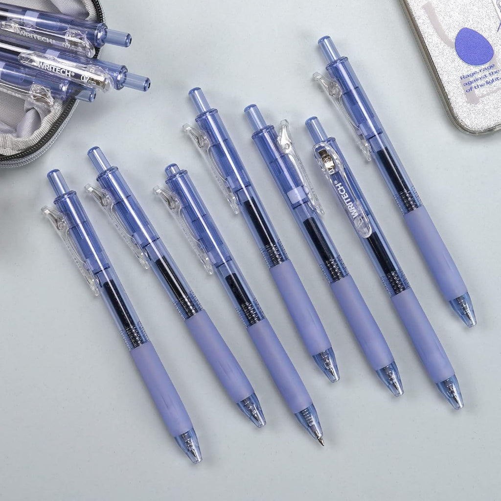 WRITECH Stylos à gel rétractables 0,7 mm, pointe moyenne, encre bleue, pour le journaling, écriture fluide, pointe fine, encre à séchage rapide, sans transfert, lot de 10 pièces