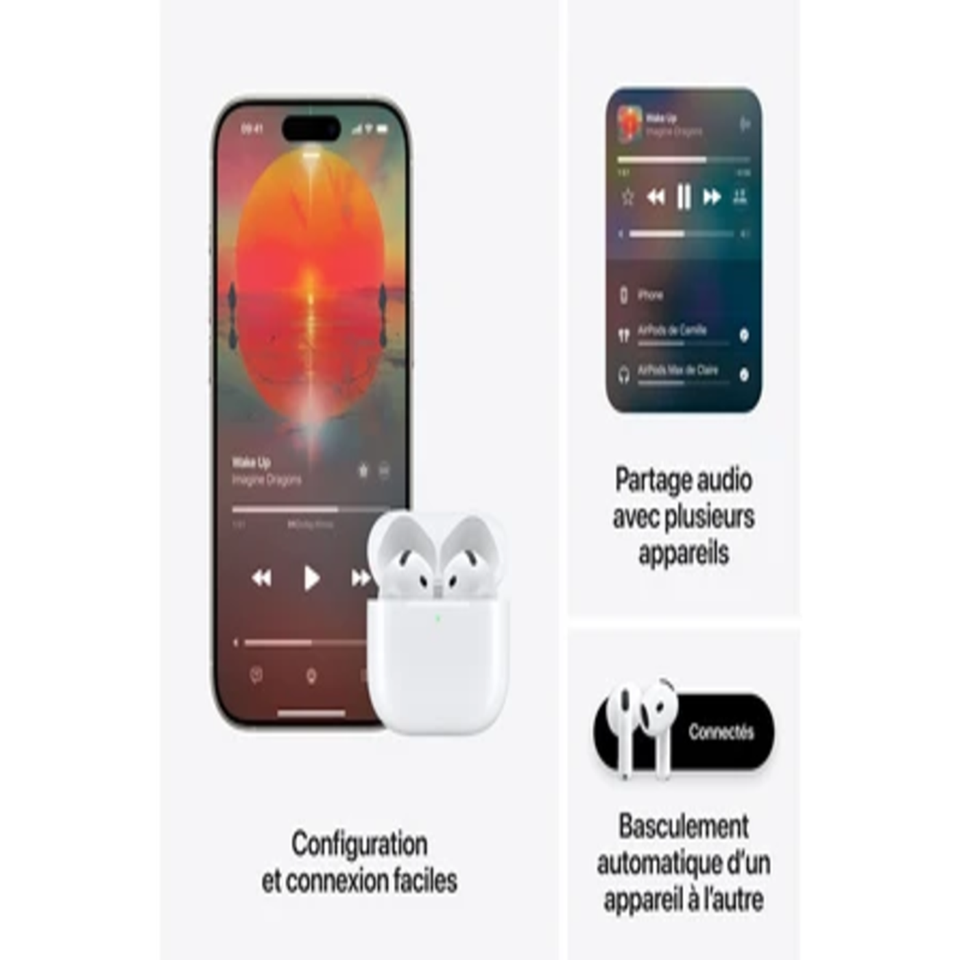 Apple AirPods 4, écouteurs sans fil Bluetooth, résistants à la transpiration et à l'eau, boîtier de charge USB-C, puce H2