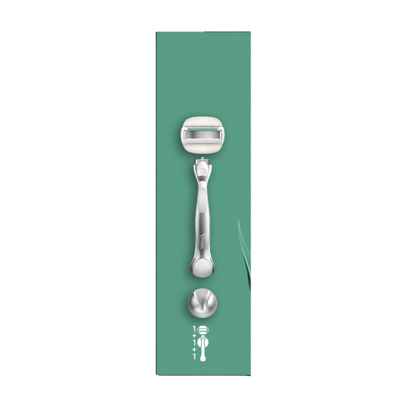 Gillette Venus Pro ComfortGlide rasoir pour femme, peaux sensibles, 1 manche + 1 cartouche de recharge, manche en métal réutilisable et porte-rasoir de douche