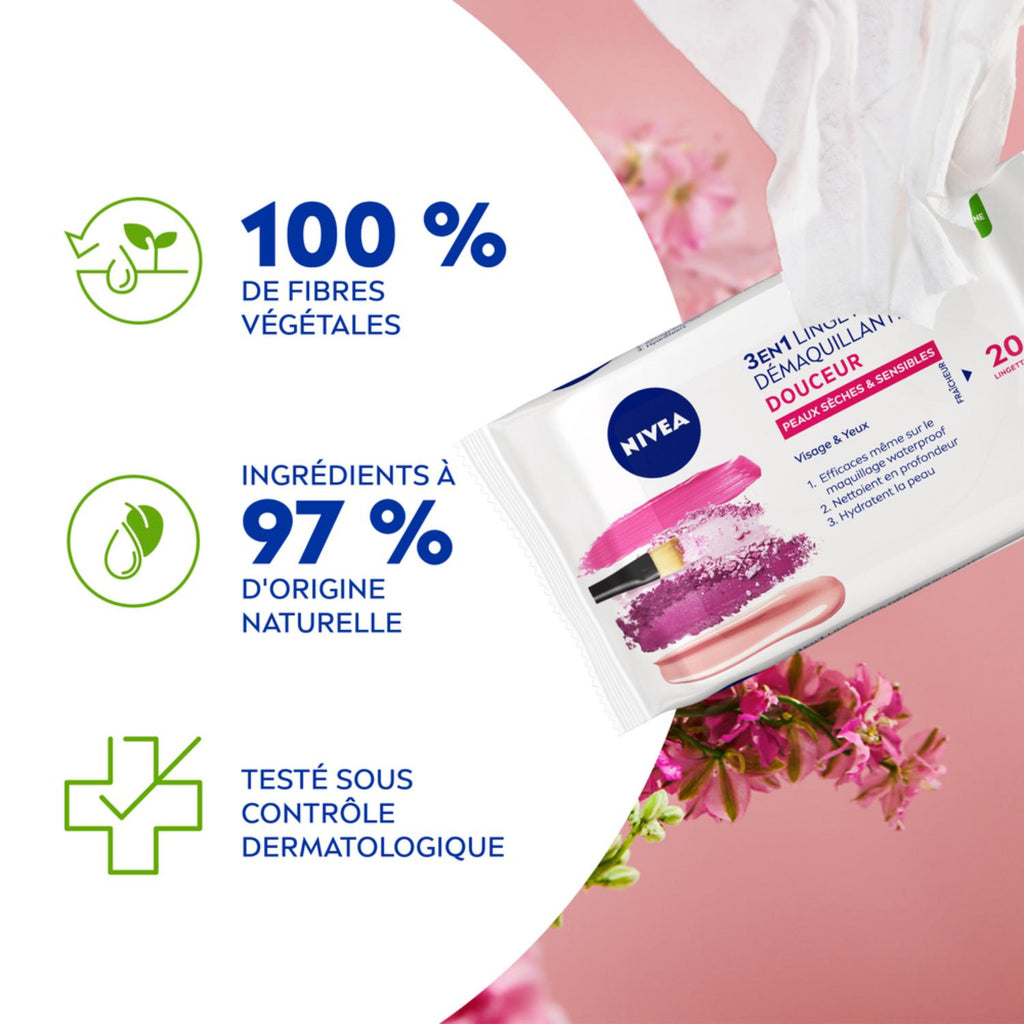 NIVEA Lingettes Démaquillantes Visage Douceur 20 Lingettes