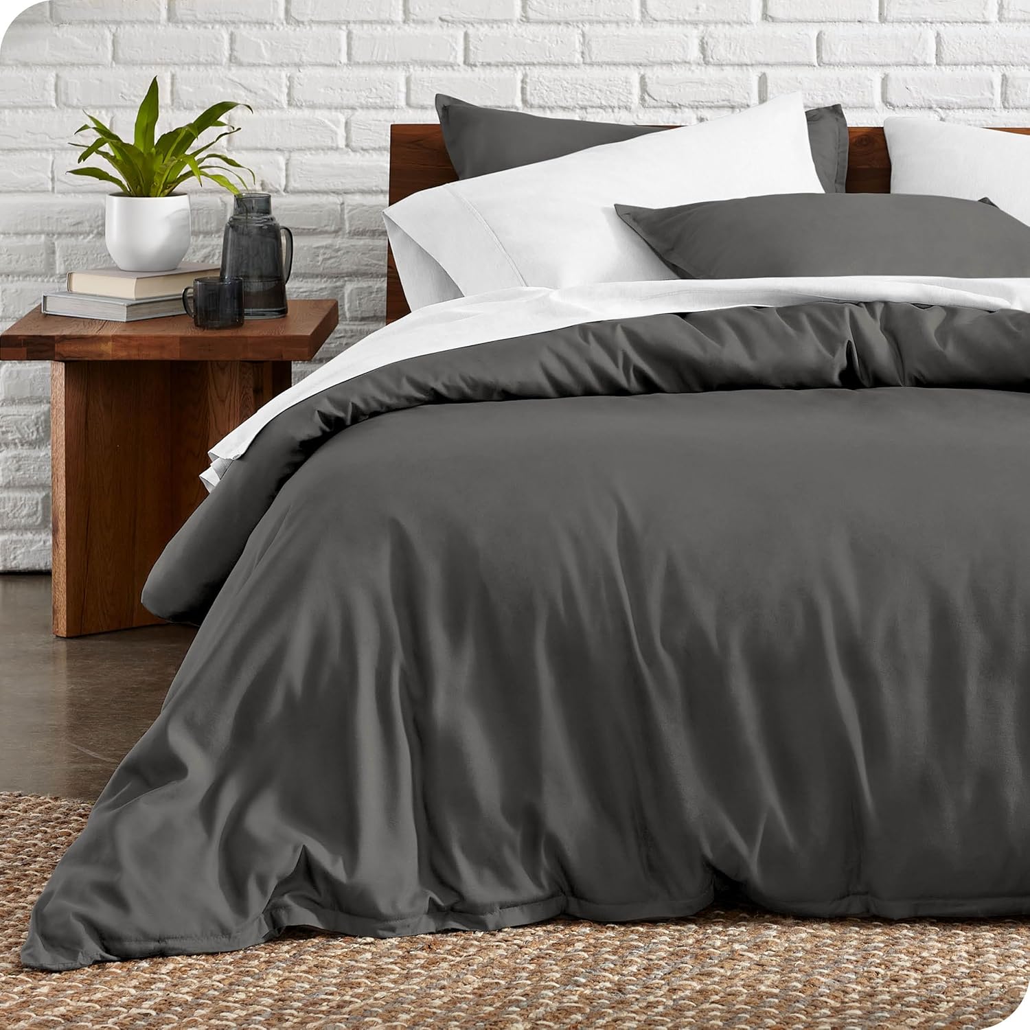 MENDALE Housse de couette - Ensemble de literie de qualité supérieure - Housse de couette 220*240 cm avec taie d'oreiller 80*80 cm - Microfibre douce brossée - Gris foncé et gris clair