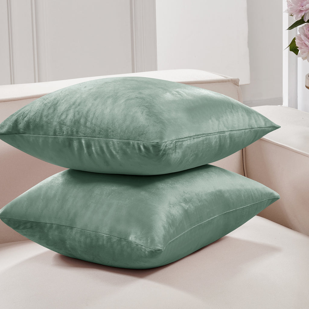 Deconovo Housse de coussin en velours néerlandais, coloris vert clair, 50 x 50 cm, 1 pièce