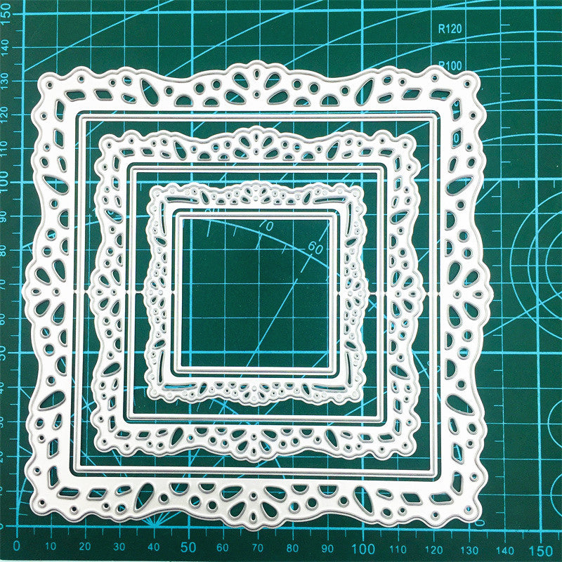 WhereHike Matrices de découpe en métal à fond carré ajouré en dentelle pour kit de création de cartes, ensemble de découpes de papier gaufré, pochoirs de scrapbooking, fournitures