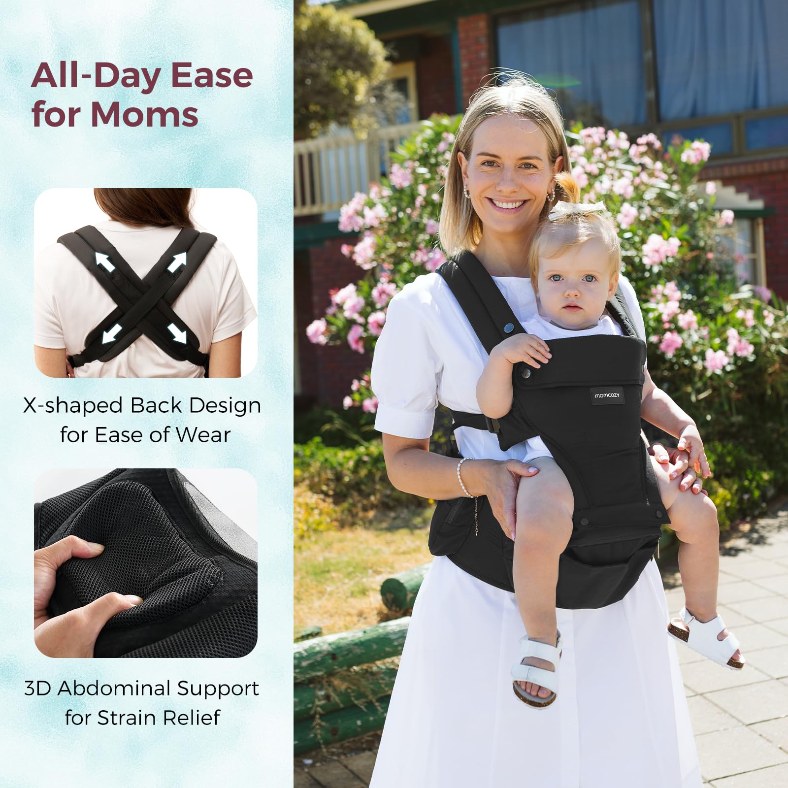 Momcozy HC002 AIR Porte-bébé et siège de hanche 2-en-1 - Noir