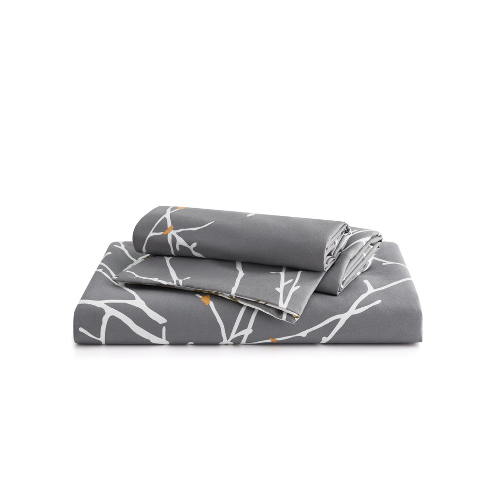 Ensemble avec housse de couette en microfibre et taie d’oreiller de 80 x 80 cm - Design chic et élégant, Microfibre, gris/beige, 200x200cm, 90% Polyester