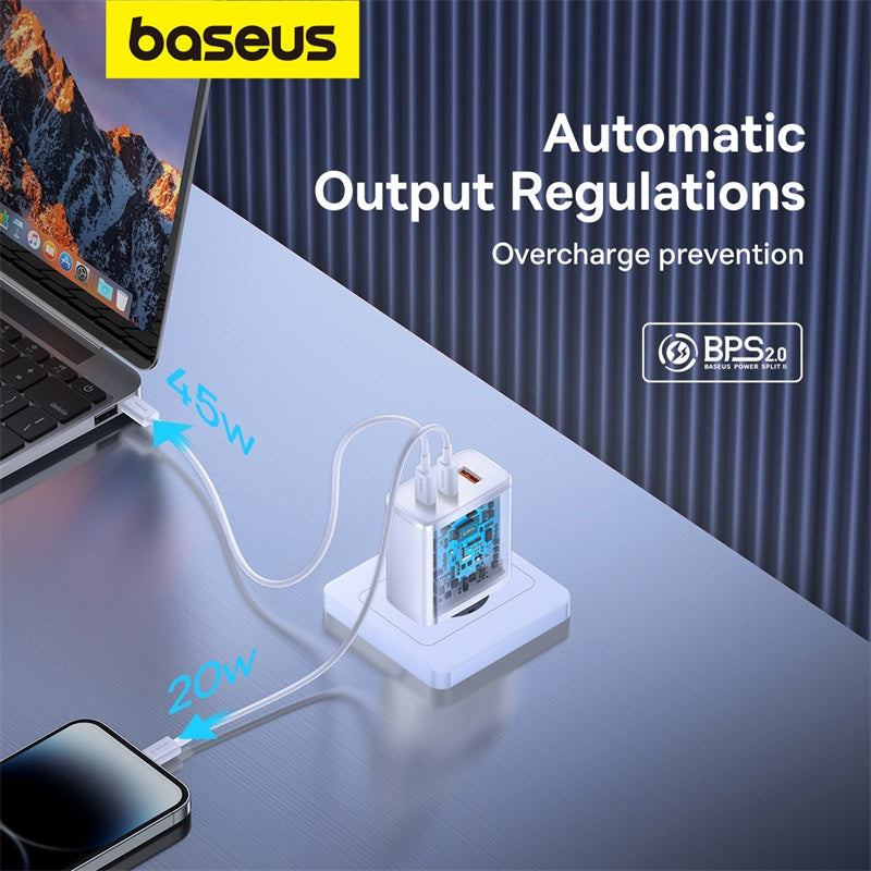 Baseus Small Cube Pro Gallium Nitride Chargeur rapide 2 C + U 65 W - Blanc lune