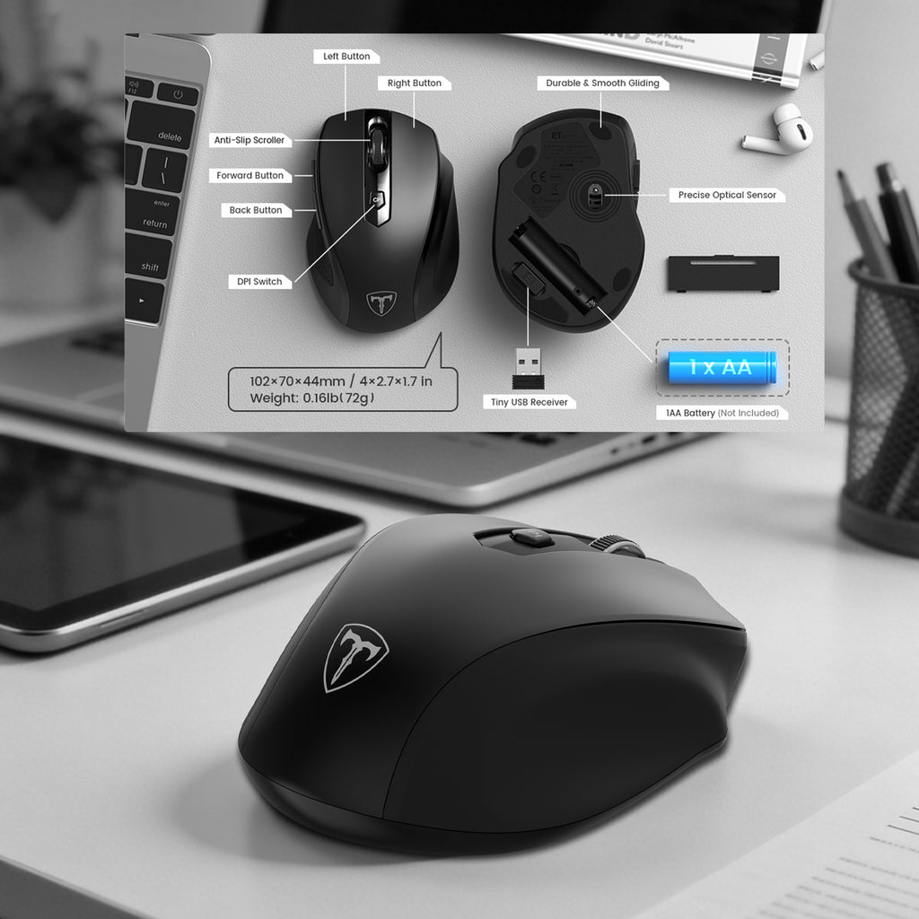 ET Souris optique sans fil 2,4 G avec récepteur USB - Noir